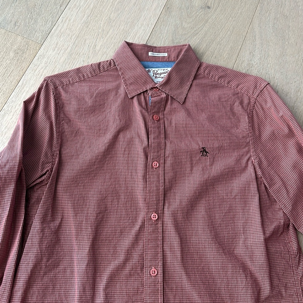 Penguin Heritage Slim Fit Mini Check Dress Shirt, Size M